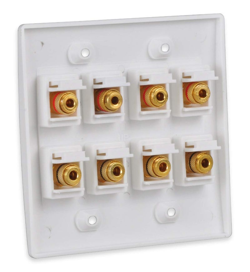 HTTX Speaker Wall Plate with 8 Banana Binding Posts, HTTX [2-Gang] White Gold-Plated Female Speaker Wire Socket Connector for Wallplate with Black & Red Rings - Image 2